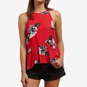 Volcom Red Floral Racerback Cami Tank Top Size Small